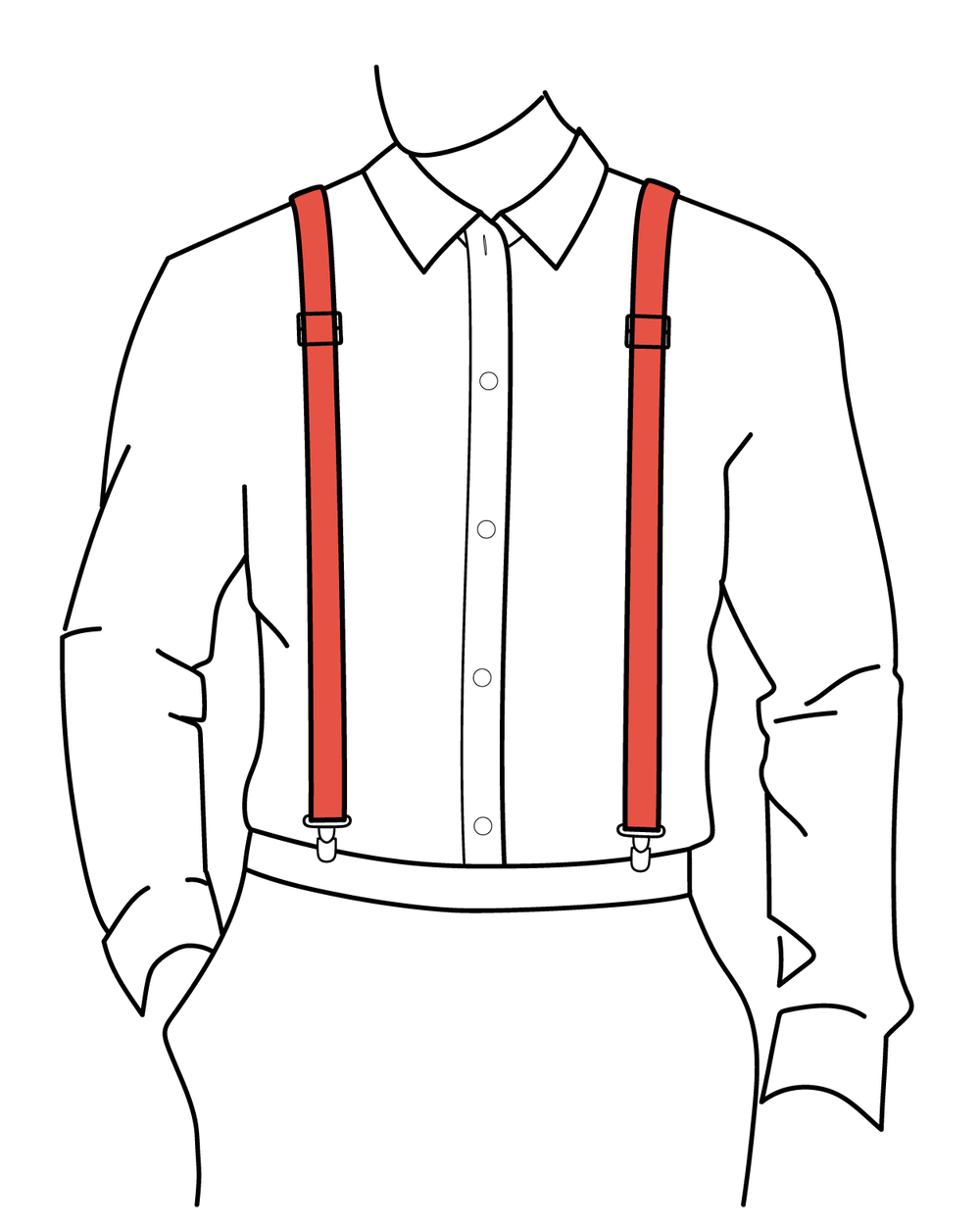 Sketch of adult man wearing red suspenders