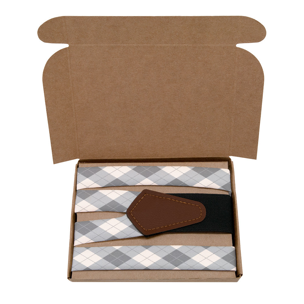 Argyle Plaid Suspenders - Kraft Gift Box Packaging - Knotty Tie Co.