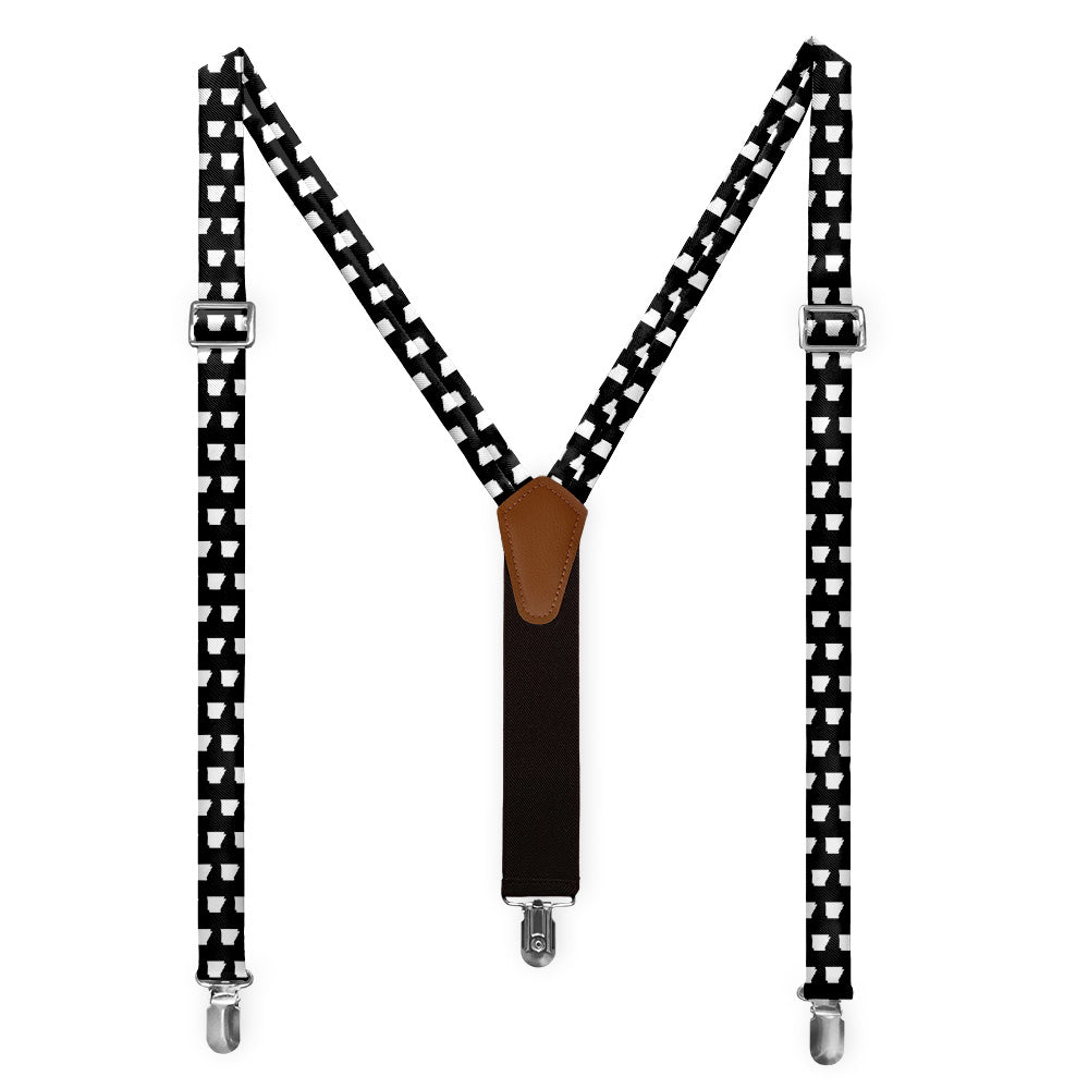 Arkansas State Outline Suspenders - Full Front View - Knotty Tie Co.