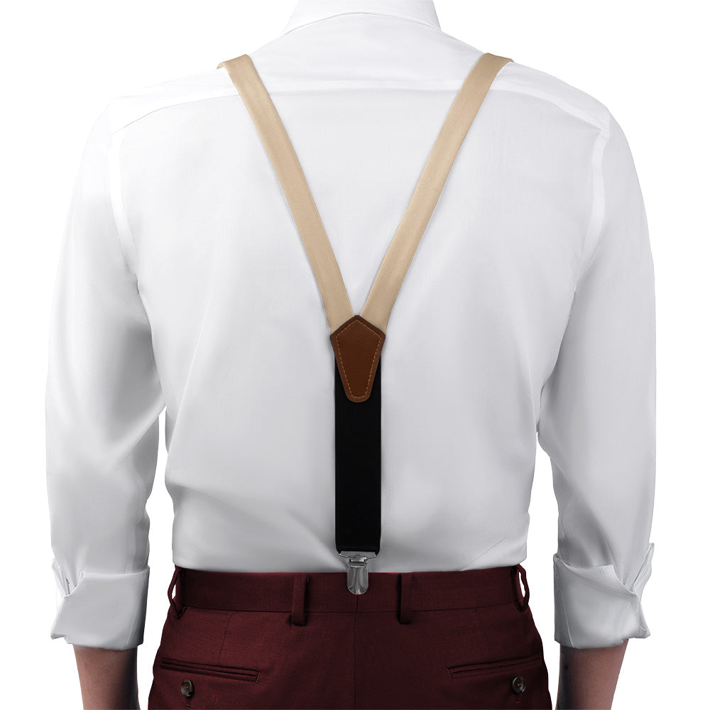 Azazie Champagne Suspenders - On Model Front View - Knotty Tie Co.