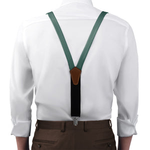 Azazie Dark Green Suspenders - On Model Front View - Knotty Tie Co.