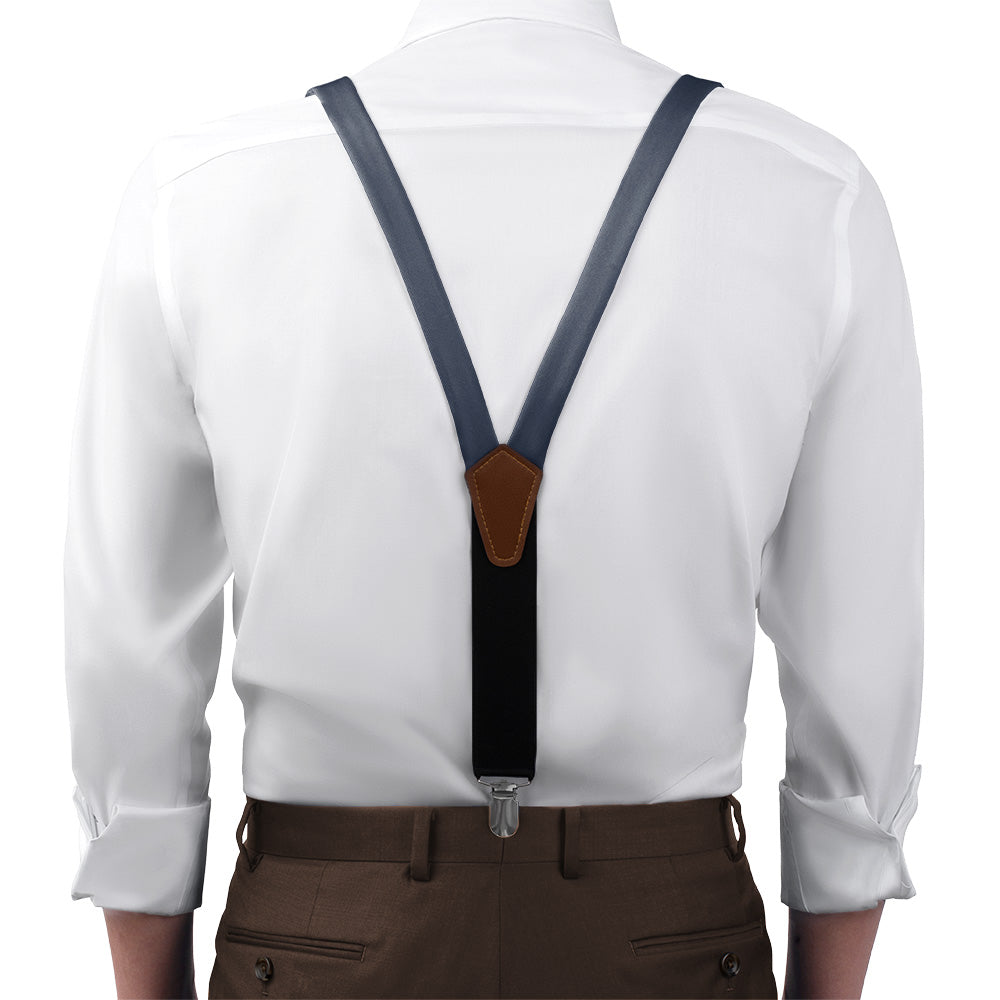 Azazie Dark Navy Suspenders - On Model Front View - Knotty Tie Co.