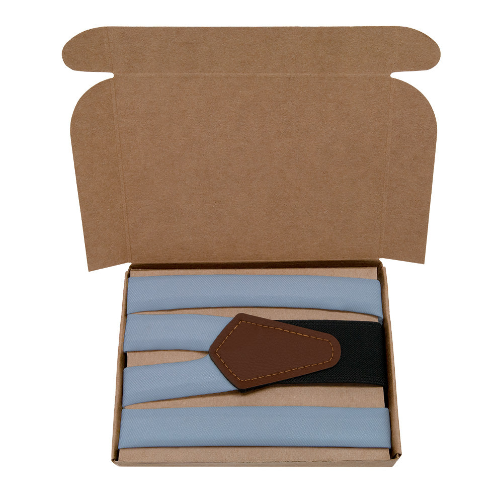 Azazie Dusty Blue Suspenders - Kraft Gift Box Packaging - Knotty Tie Co.