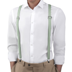 Azazie Dusty Sage Suspenders - On Model Back View - Knotty Tie Co.