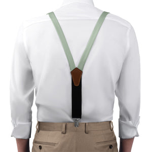 Azazie Dusty Sage Suspenders - On Model Front View - Knotty Tie Co.