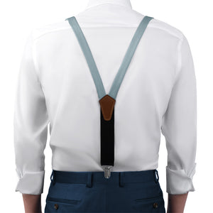 Azazie Moody Blue Suspenders - On Model Front View - Knotty Tie Co.