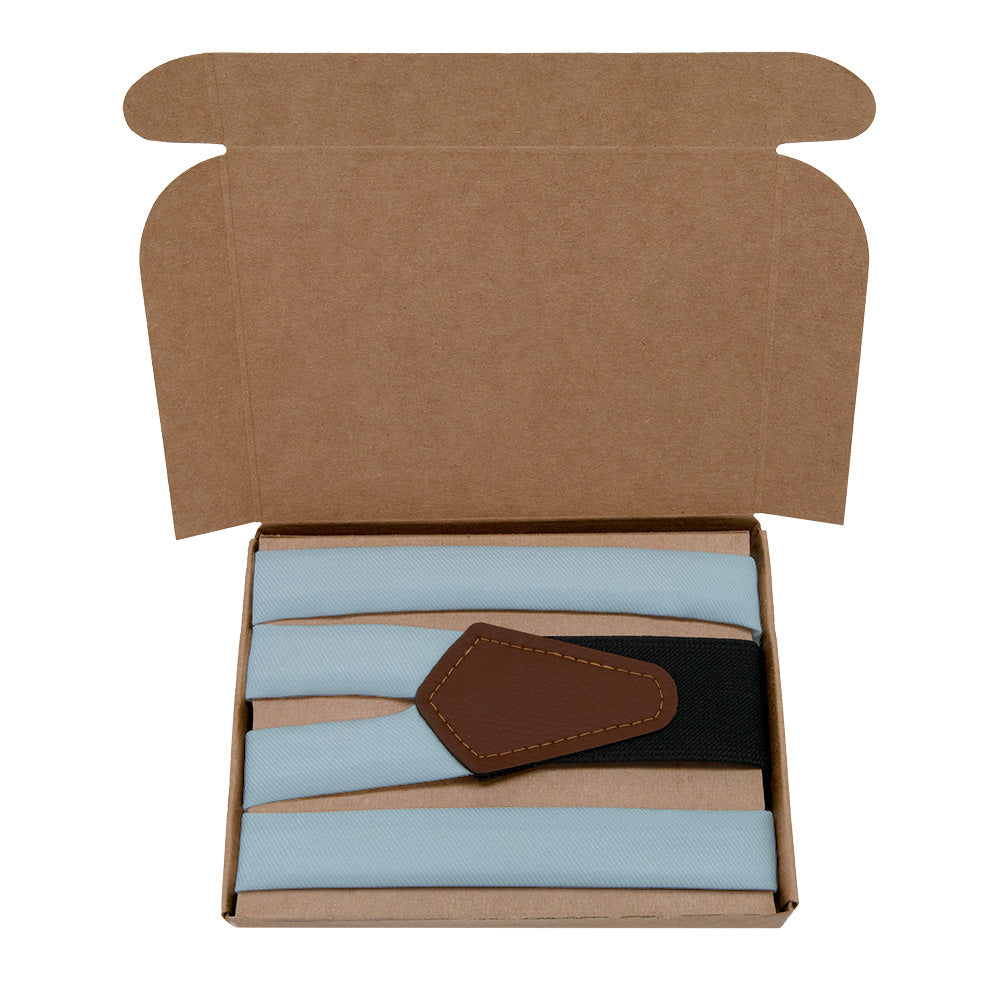 Azazie Moody Blue Suspenders - Kraft Gift Box Packaging - Knotty Tie Co.