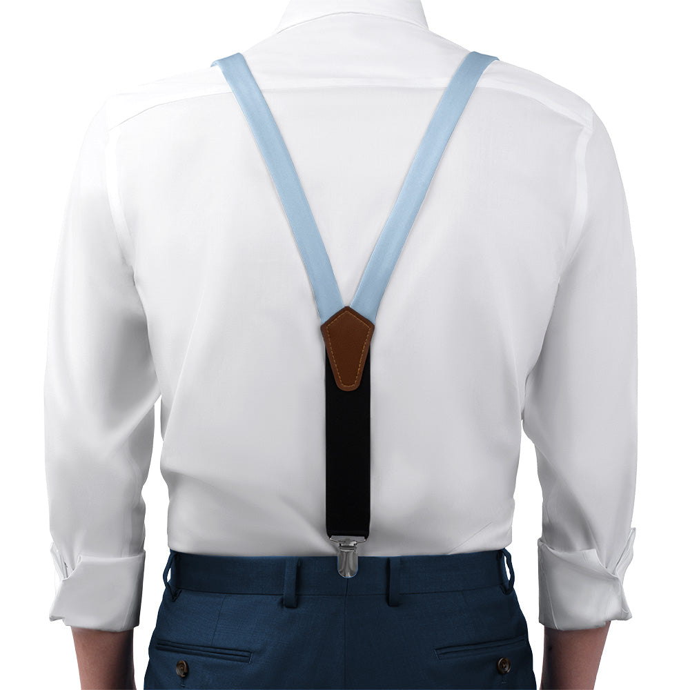 Azazie Sky Blue Suspenders - On Model Front View - Knotty Tie Co.