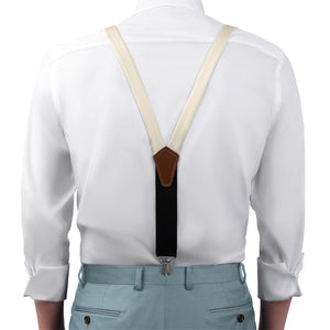 Azazie White Alabaster Suspenders - On Model Front View - Knotty Tie Co.