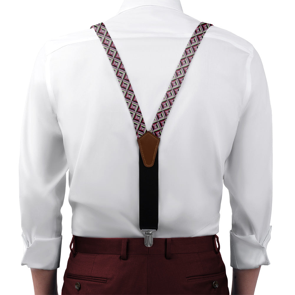 Brick Geometric Suspenders - On Model Front View - Knotty Tie Co.