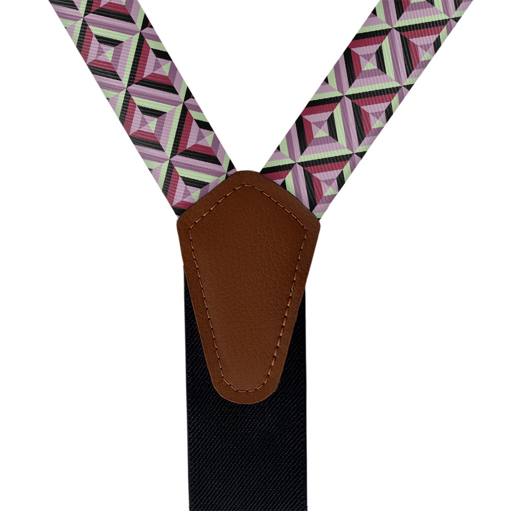 Brick Geometric Suspenders - Vegan Leather Y-Back - Knotty Tie Co.