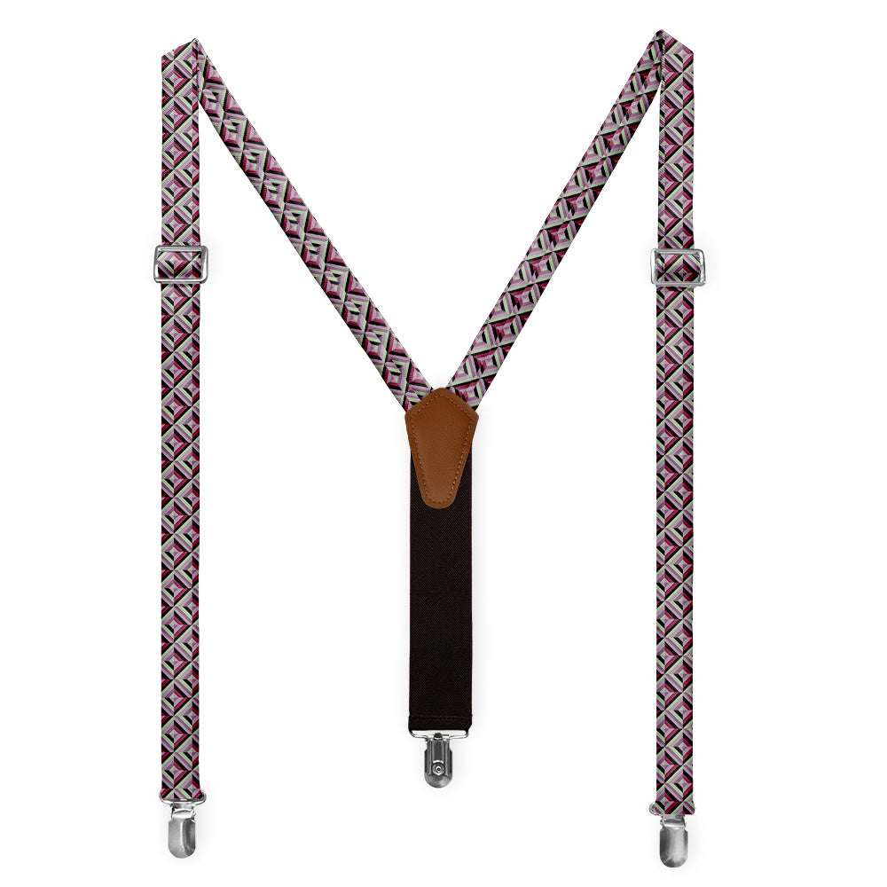 Brick Geometric Suspenders - Full Front View - Knotty Tie Co.