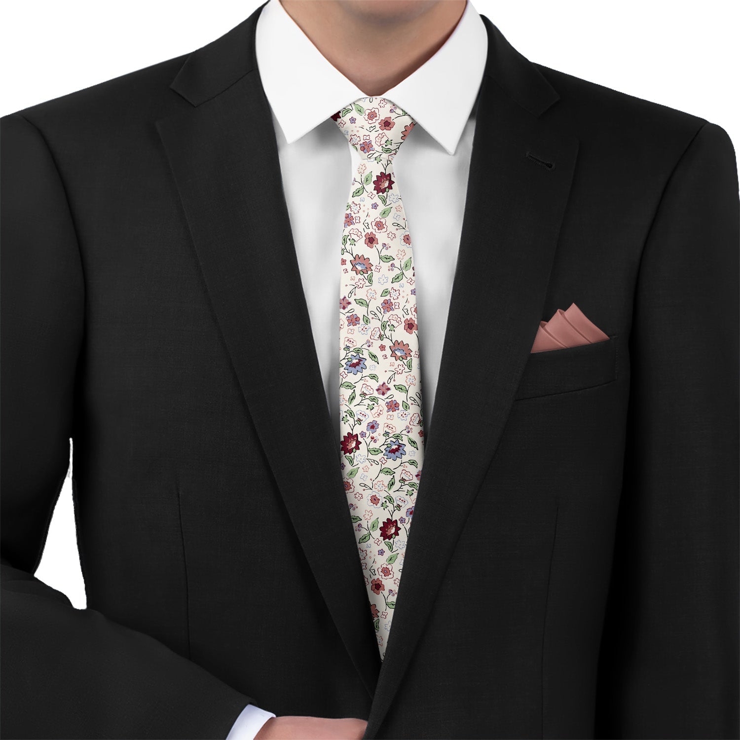 Cecile Floral Necktie - Matching Pocket Square - Knotty Tie Co.