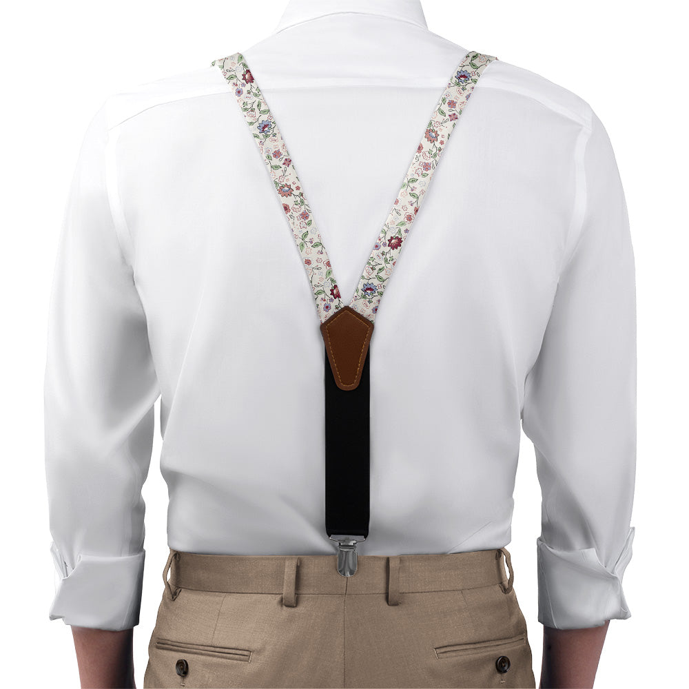 Cecile Floral Suspenders - On Model Front View - Knotty Tie Co.