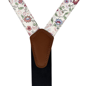 Cecile Floral Suspenders - Vegan Leather Y-Back - Knotty Tie Co.