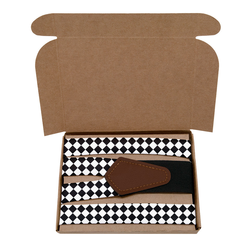 Checkered Tile Suspenders - Kraft Gift Box Packaging - Knotty Tie Co.