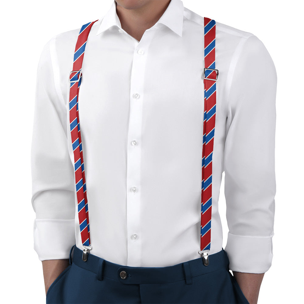 Clarkson Stripe Suspenders - On Model Back View - Knotty Tie Co.