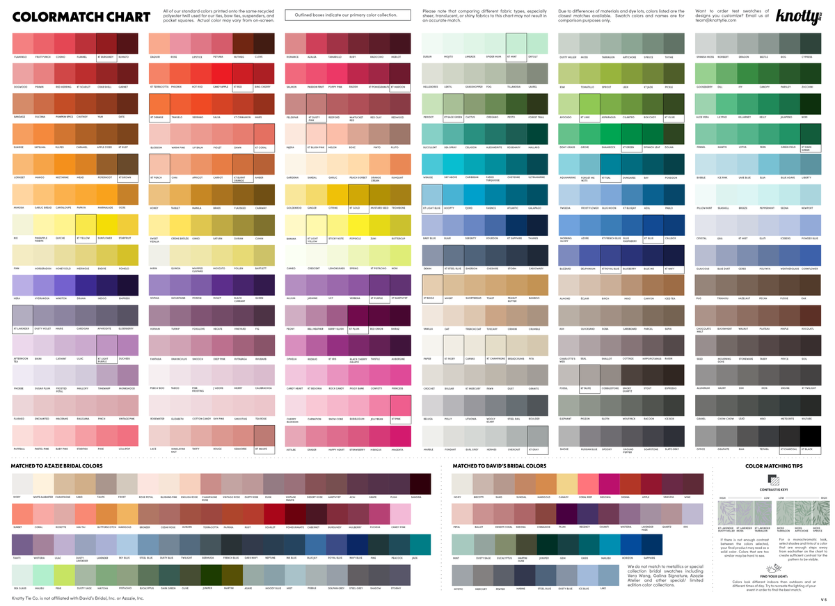 ColorMatch Chart - Match Your Dress Color | Knotty Tie Co.