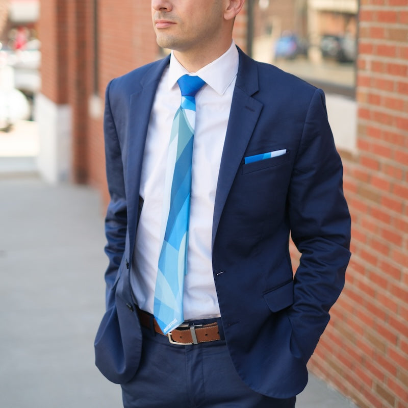 man wearing custom abstract branded necktie