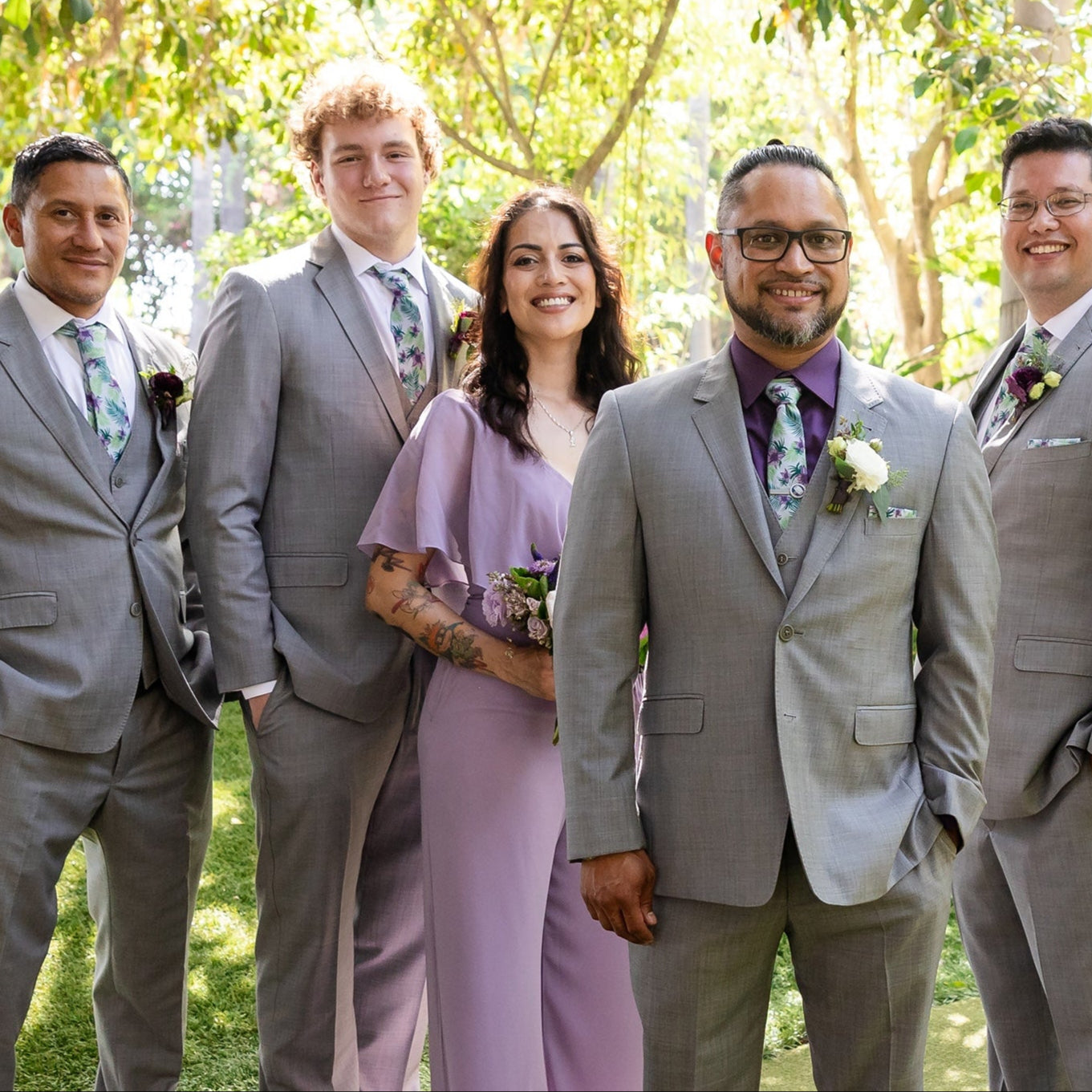 wedding party wearing matching ties and dress