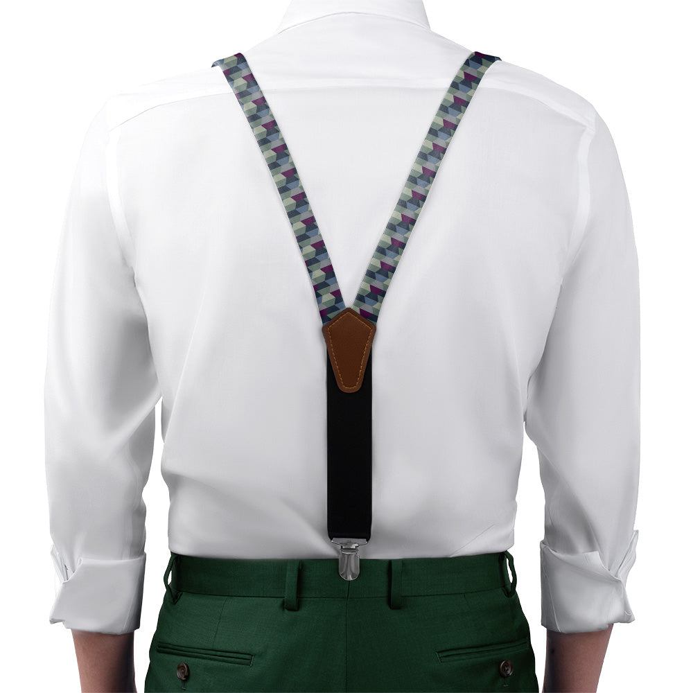 Deco Hex Geometric Suspenders - On Model Front View - Knotty Tie Co.