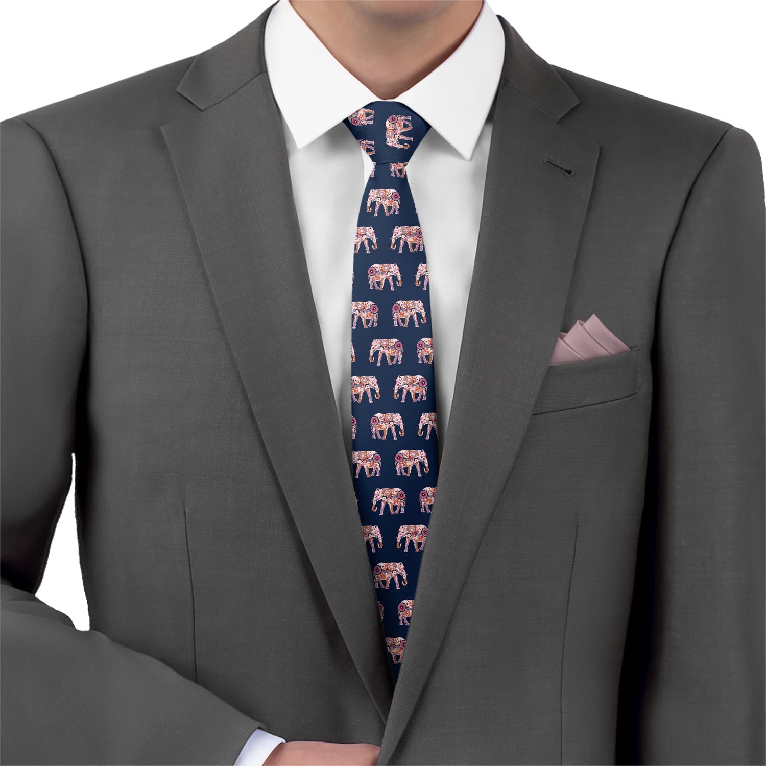 Floral Elephants Necktie - Matching Pocket Square - Knotty Tie Co.