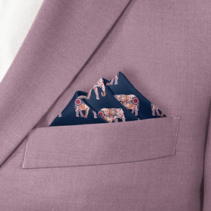 Floral Elephants Pocket Square - Stairs Fold - Knotty Tie Co.