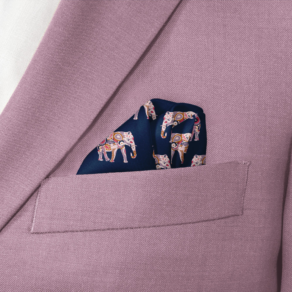 Floral Elephants Pocket Square - Wave Fold - Knotty Tie Co.