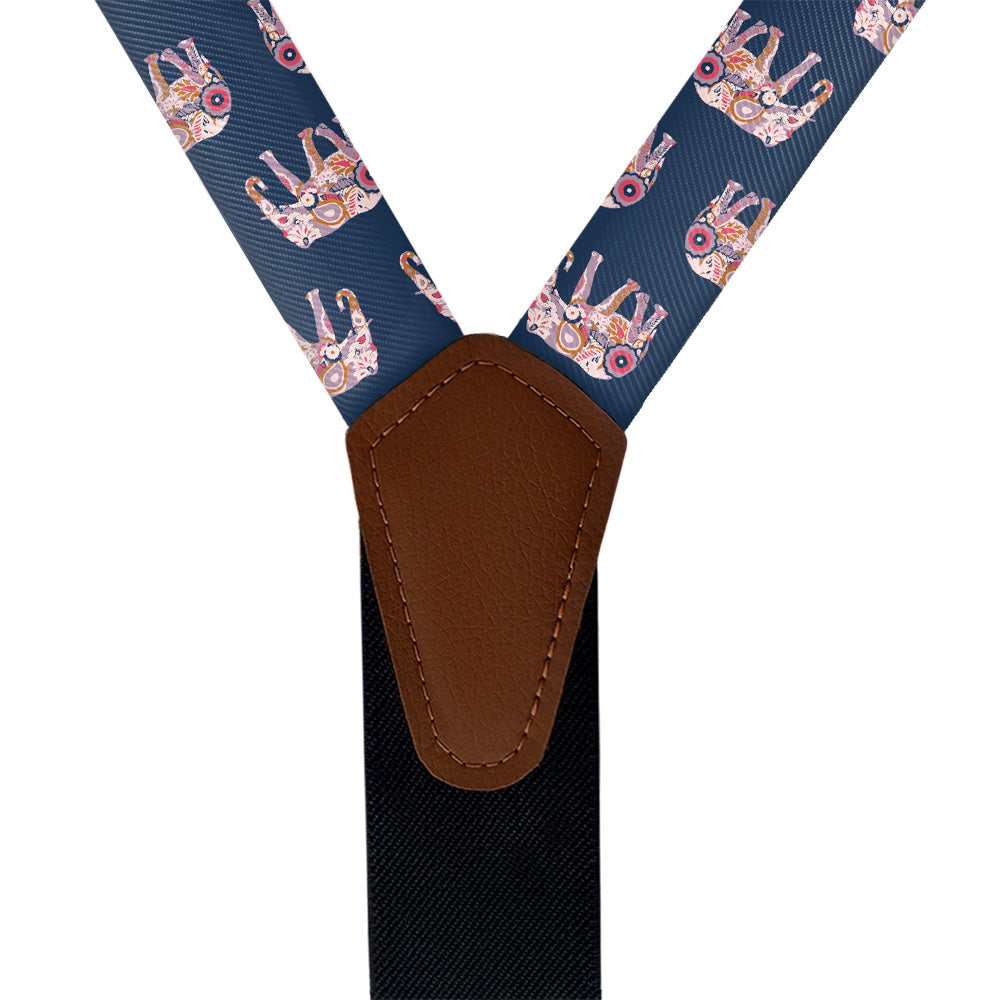 Floral Elephants Suspenders - Vegan Leather Y-Back - Knotty Tie Co.