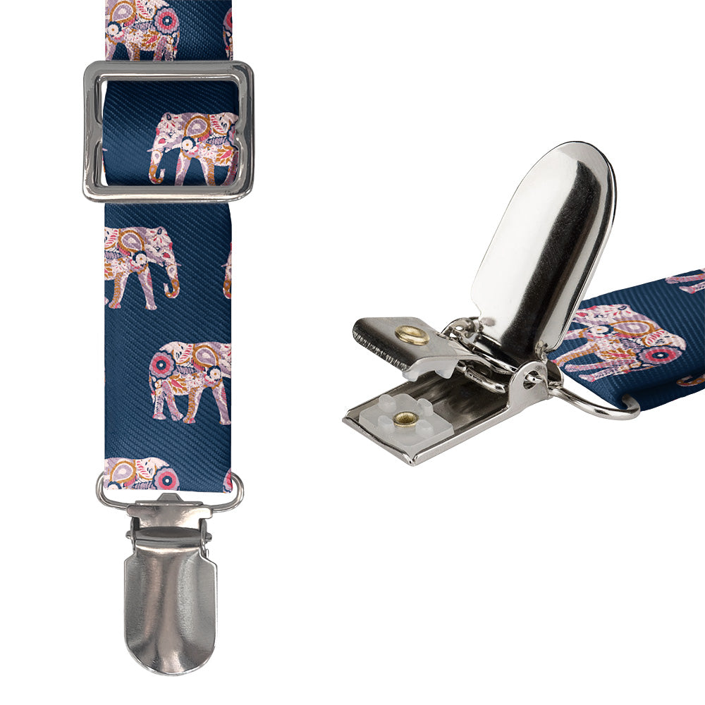 Floral Elephants Suspenders - Hardware and Strap - Knotty Tie Co.