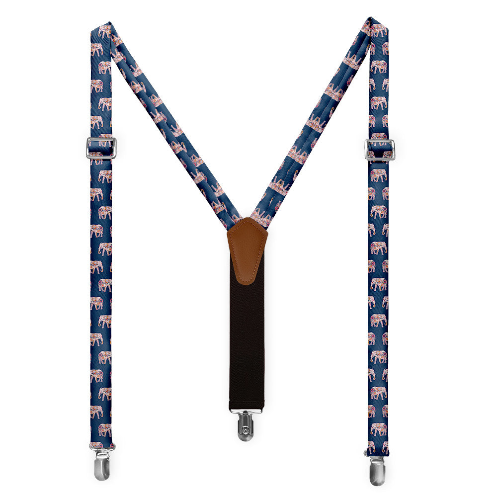 Floral Elephants Suspenders - Full Front View - Knotty Tie Co.