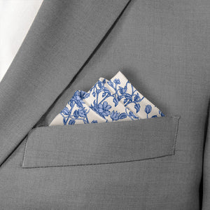 Floral Toile Pocket Square - Stairs Fold - Knotty Tie Co.