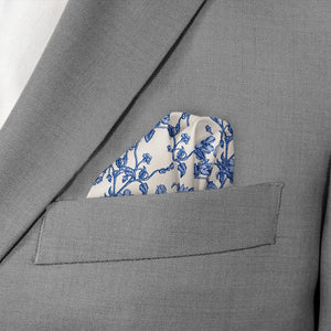 Floral Toile Pocket Square - Wave Fold - Knotty Tie Co.