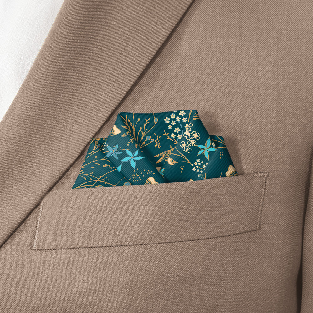 Frankie Floral Pocket Square - Scalloped Fold - Knotty Tie Co.