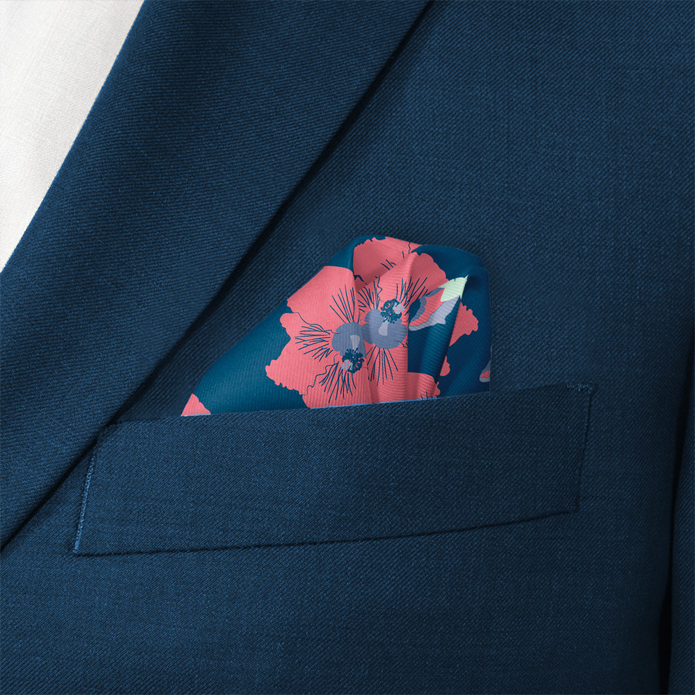 Happy Hibiscus Pocket Square - Wave Fold - Knotty Tie Co.