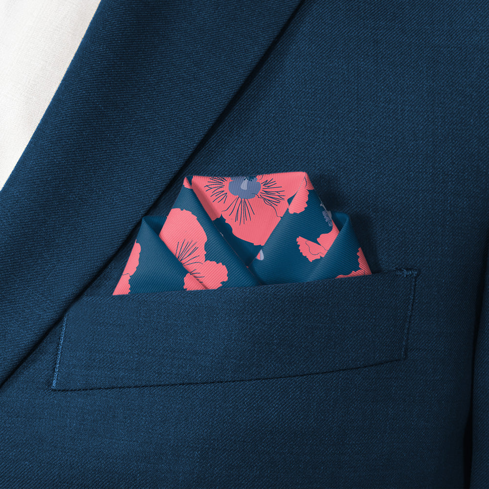 Happy Hibiscus Pocket Square - Scalloped Fold - Knotty Tie Co.