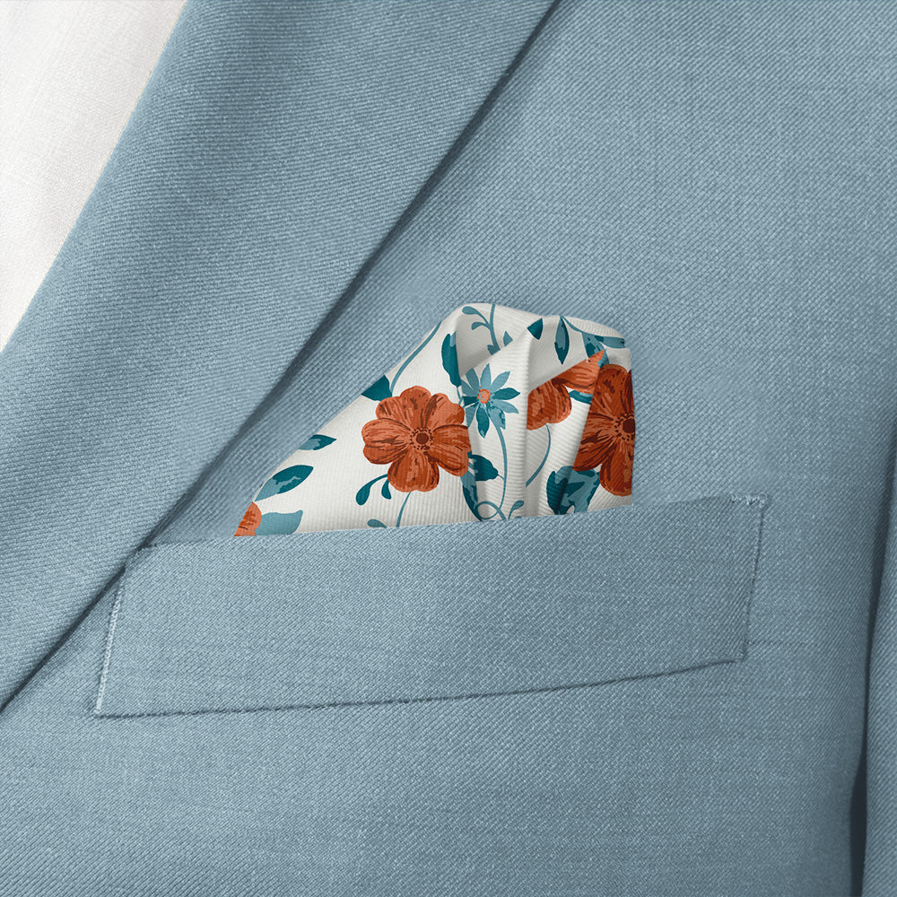 Impatiens Floral Pocket Square - Wave Fold - Knotty Tie Co.