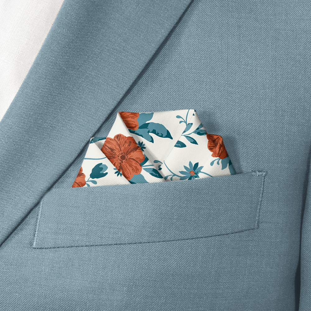 Impatiens Floral Pocket Square - Scalloped Fold - Knotty Tie Co.