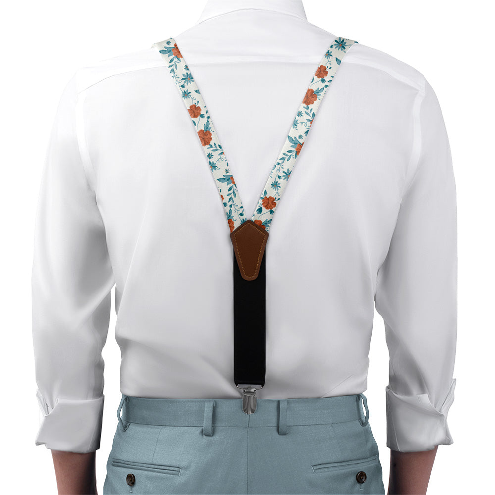 Impatiens Floral Suspenders - On Model Front View - Knotty Tie Co.