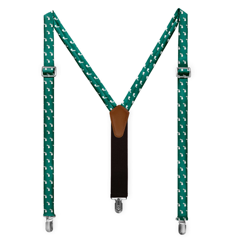 Michigan State Outline Suspenders - Full Front View - Knotty Tie Co.