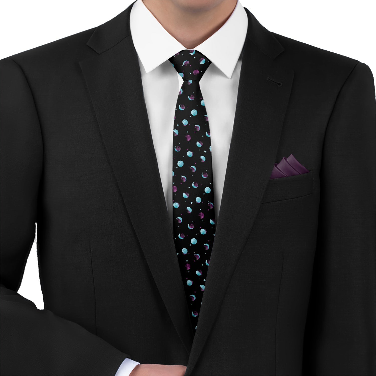 Mini Moons Space Necktie - Matching Pocket Square - Knotty Tie Co.