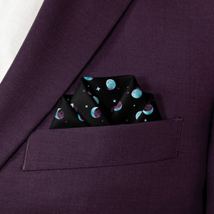 Mini Moons Space Pocket Square - Scalloped Fold - Knotty Tie Co.