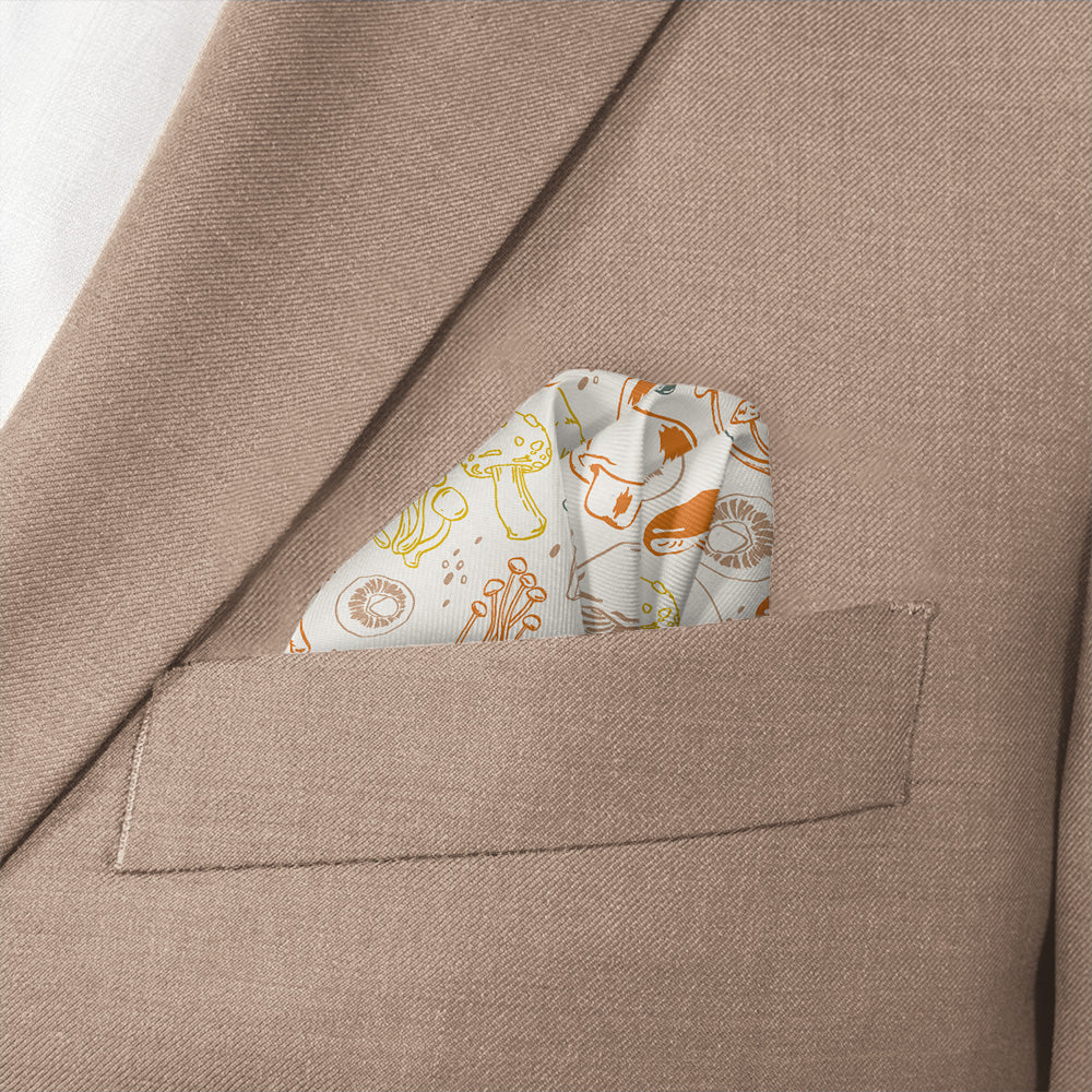 Mushrooms Pocket Square - Wave Fold - Knotty Tie Co.