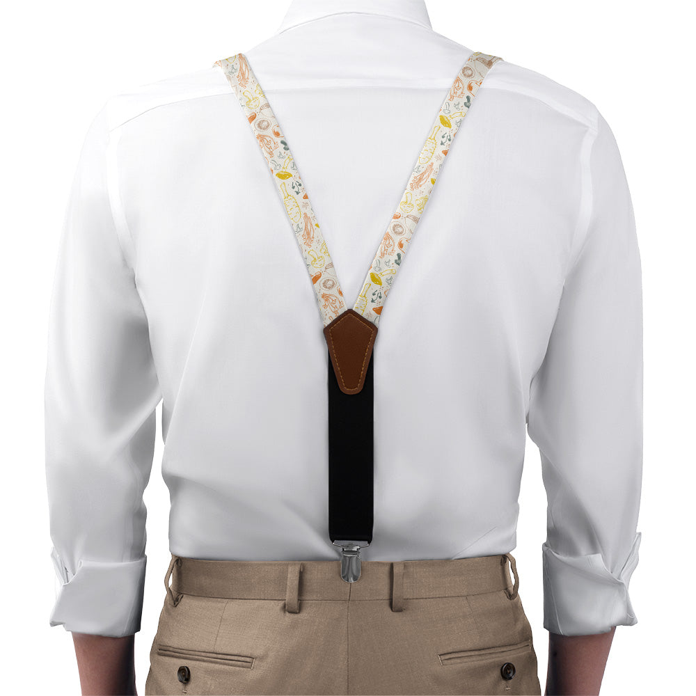 Mushrooms Suspenders - On Model Front View - Knotty Tie Co.