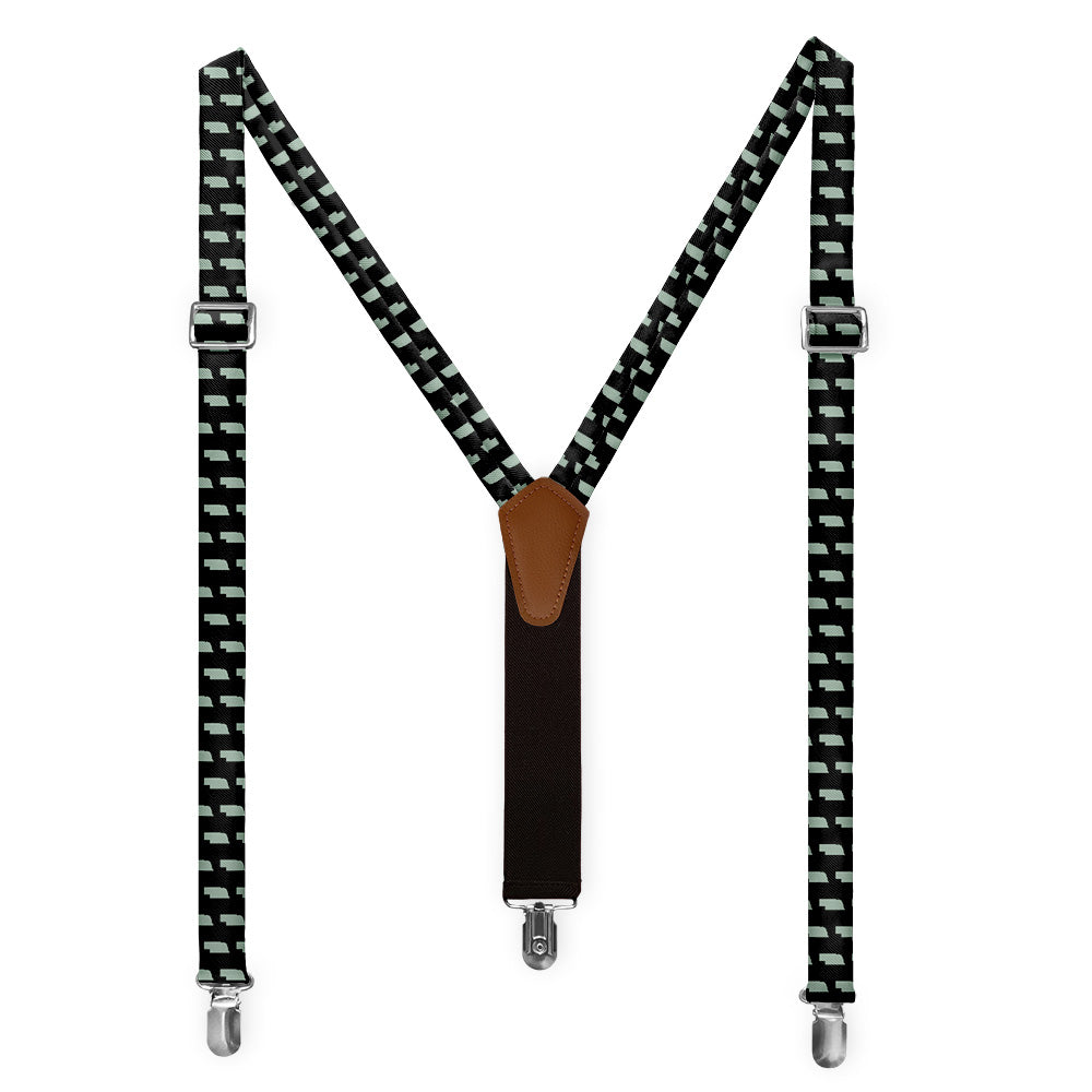 Nebraska State Outline Suspenders - Full Front View - Knotty Tie Co.