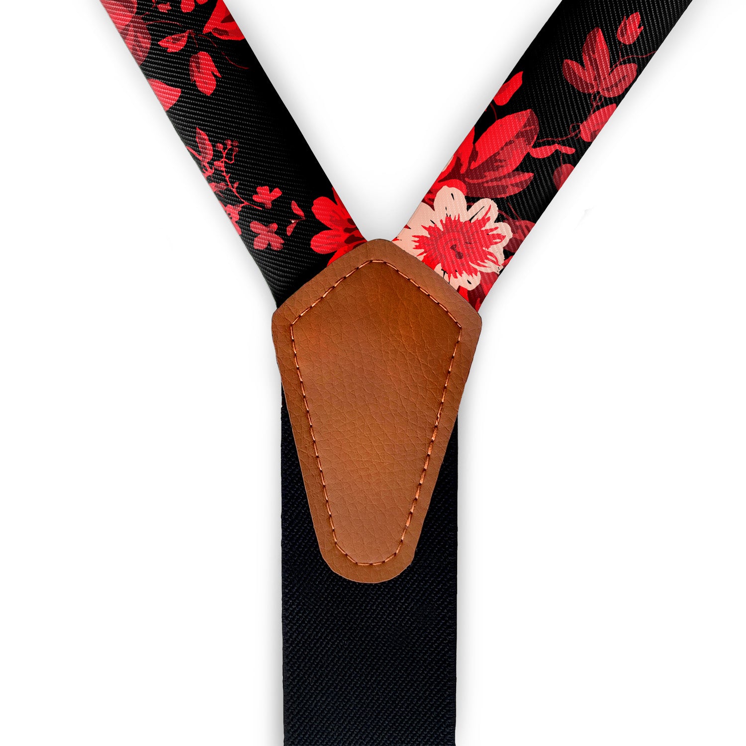 Noir Floral Suspenders - Vegan Leather Y-Back - Knotty Tie Co.