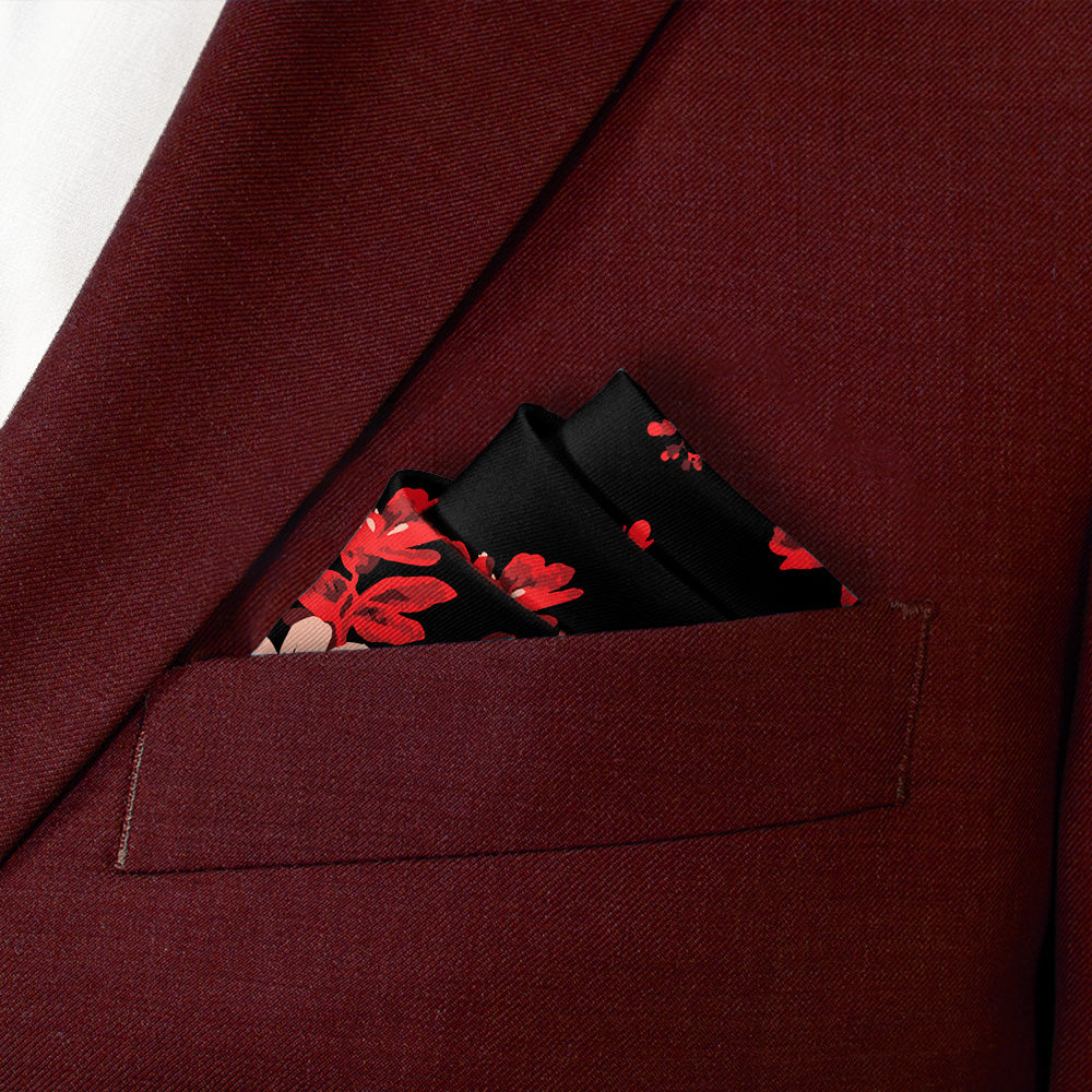 Noir Floral Pocket Square - Stairs Fold - Knotty Tie Co.