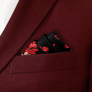 Noir Floral Pocket Square - Stairs Fold - Knotty Tie Co.