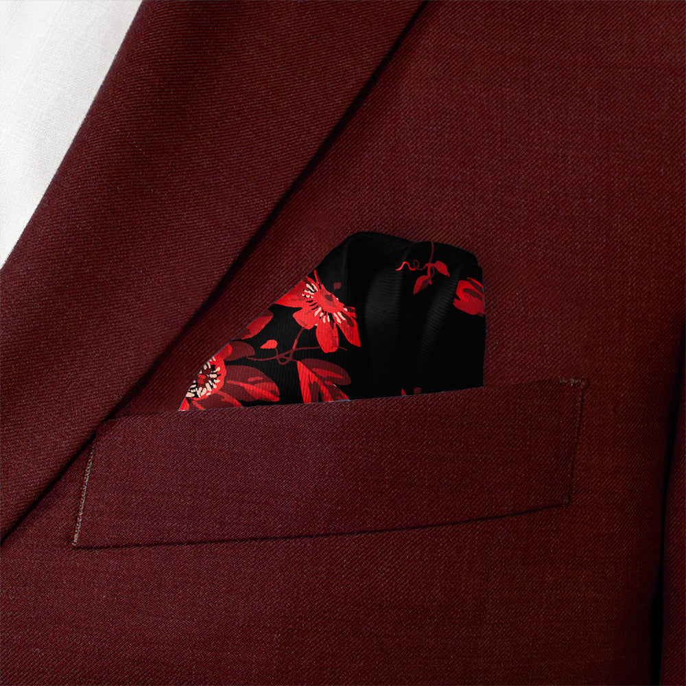 Noir Floral Pocket Square - Wave Fold - Knotty Tie Co.