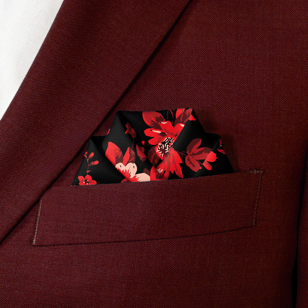 Noir Floral Pocket Square - Scalloped Fold - Knotty Tie Co.